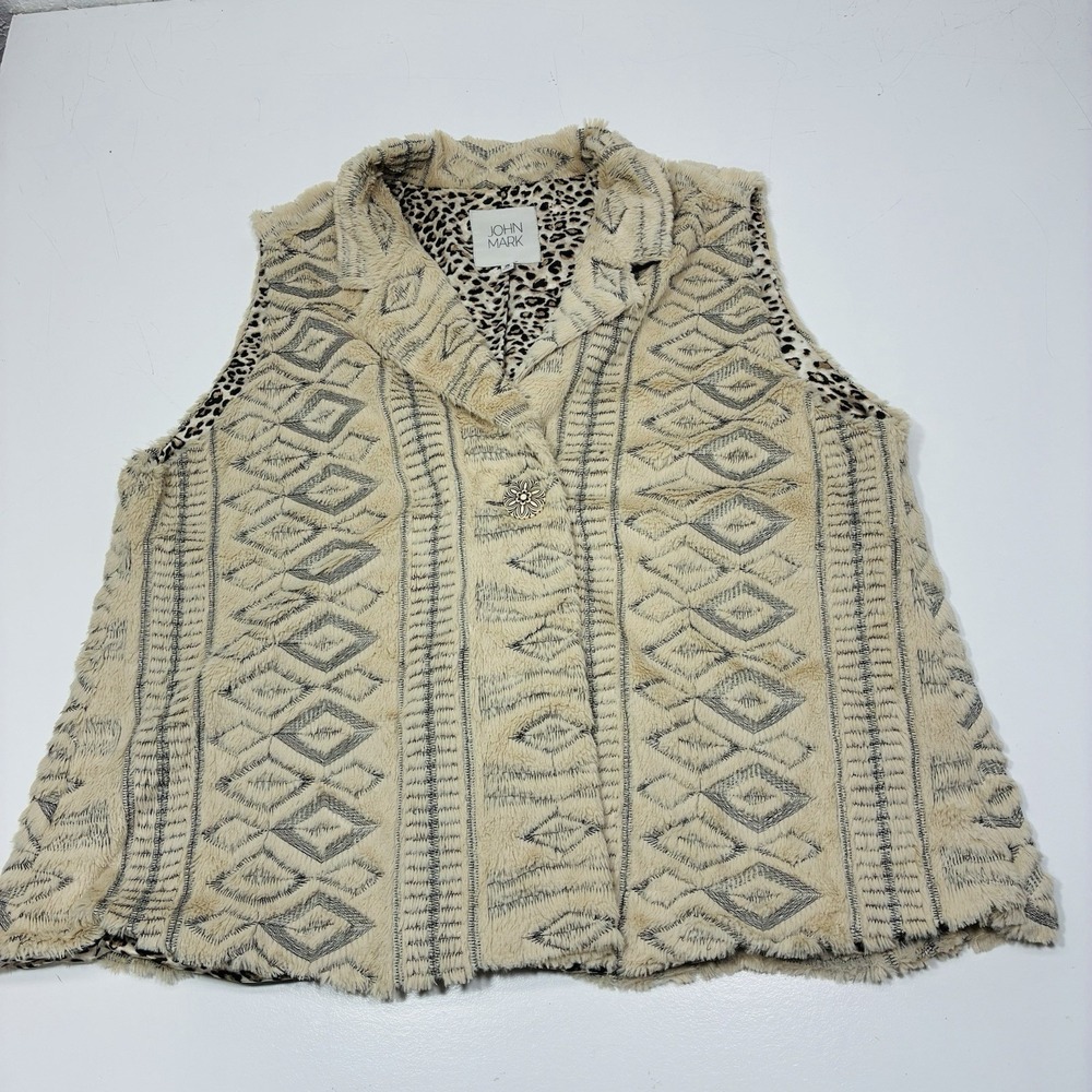John Mark Women's Vest 3X Ivory Soft Geometric Embroidered Pattern no pockets